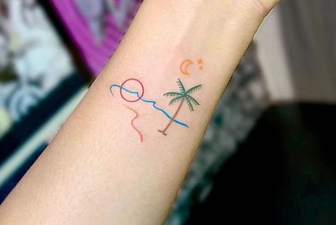 Beach Theme Tattoos, Beach Tattoo Ideas, Small Beach Tattoos, Beachy Tattoos, Beach Tattoos, Front Shoulder Tattoos, Tattoos Infinity, Framed Tattoo, Tattoos Mandala