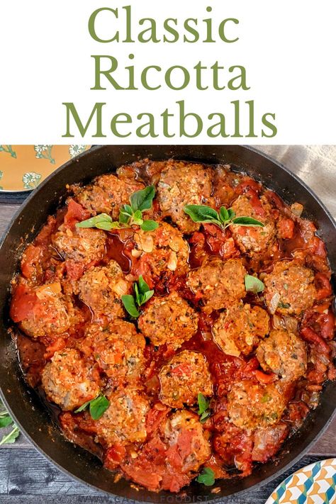 Ricotta Meatballs Easy Ricotta Meatballs, Italian Meatballs With Ricotta, Meatballs Made With Ricotta Cheese, Meatball Recipes With Ricotta Cheese, Meatballs With Ricotta, Beef Ricotta Meatballs, Ricotta Stuffed Meatballs, Ground Beef And Ricotta Cheese Recipes, Baked Ricotta Meatballs