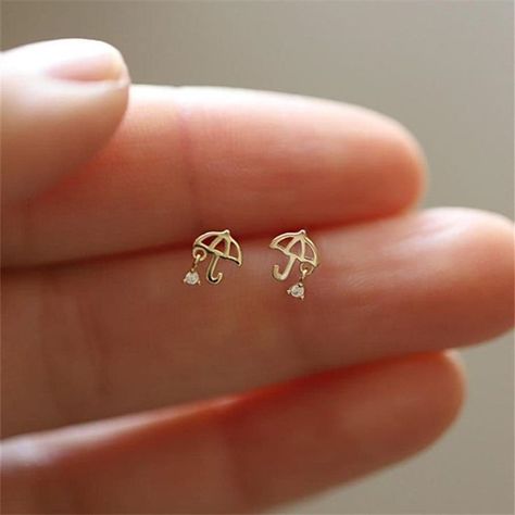 Umbrella Earrings, Cute Umbrella, Small Earrings Gold, Simple Gold Earrings, Pretty Jewelry Necklaces, Fancy Jewellery Designs, Studs Gold, Mini Earrings, Gold Rings Fashion