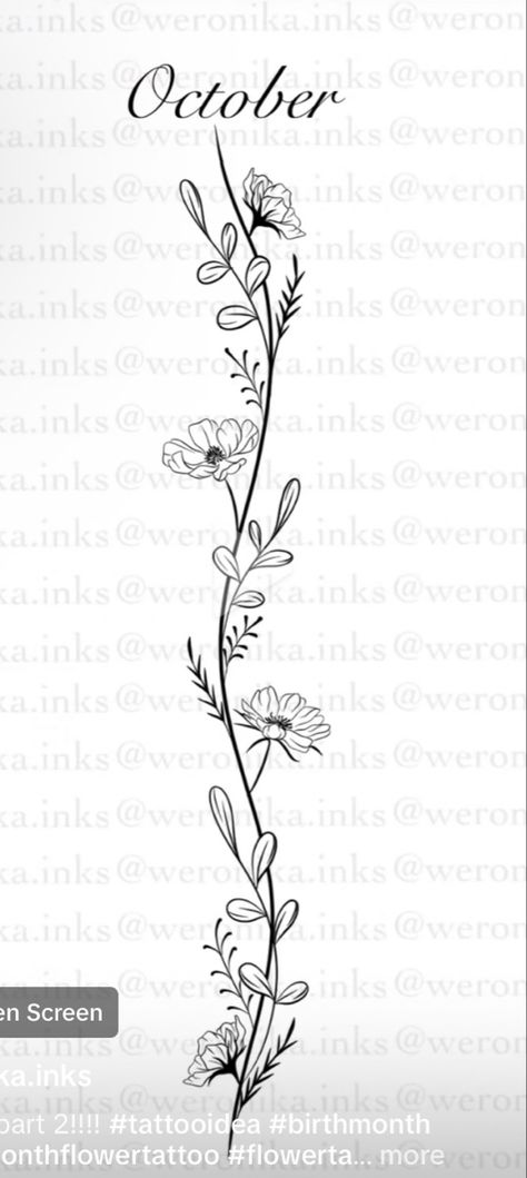 October Birth Tattoo Ideas, Birth Flower Spine Tattoo, Flower Spine Tattoo, Flower Vine Tattoos, Flower Tattoo Stencils, October Birth Flower, Flower Spine Tattoos, Around Arm Tattoo, Cowgirl Tattoos