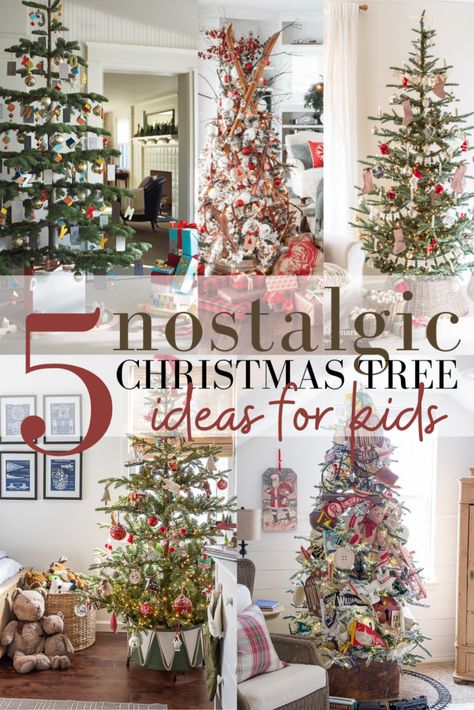 Christmas Tree Ideas For Kids, Nostalgic Christmas Tree, Pine And Prospect, Pine And Prospect Home, Kids Christmas Tree, Thrifted Decor, English Cottage Decor, Christmas Trees For Kids, Nostalgic Christmas