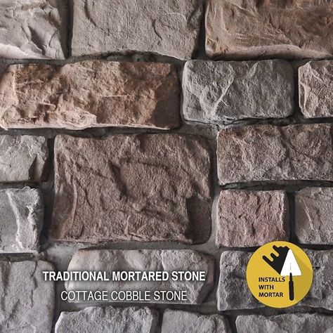 M-Rock Cottage Cobble 8-sq ft Stone Veneer in the Stone Veneer department at Lowes.com Exterior Stone Ideas, Rock Cottage, Stone Veneer Exterior, Roof Shingle, Hearth Stone, Cobble Stone, Manufactured Stone Veneer, Faux Stone Panels, Stone Ideas