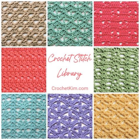 Over 30 Fabulous Free Crochet Lace Stitches: CrochetKim Crochet Stitch Library | CrochetKim™ Crochet Stitches Diagram, Crochet Stitches Free, Crochet Knit Stitches, Crochet Gratis, Crochet Lace Pattern, Crochet Unicorn, Crochet Stitches Tutorial, Crochet Instructions, Chale Crochet