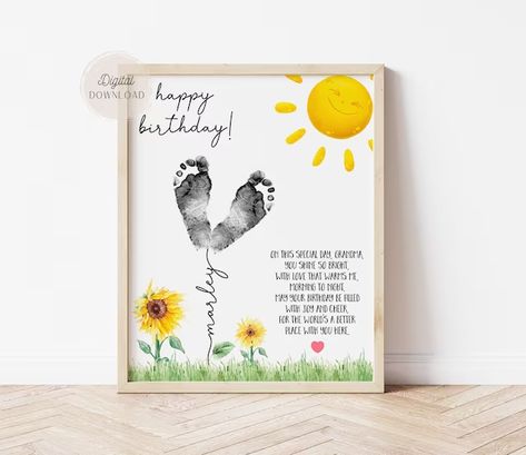 Footprint Crafts For Grandparents, Footprint Art For Grandparents, Footprint Printable, First Day Of Daycare, Handprint Ideas, Grandparents Card, Grandparents Day Crafts, Grandma Cards, Baby Art Projects