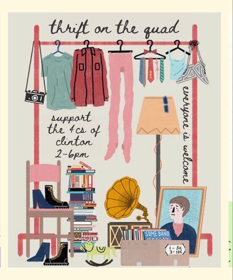 Thrift Store Poster Design, Thrift Market Poster, Thrift Poster Design, Clothes Swap Poster, Thrifting Illustration, Thrifting Poster, Thrift Pop Up, Pop Up Market Poster, Thrift Illustration