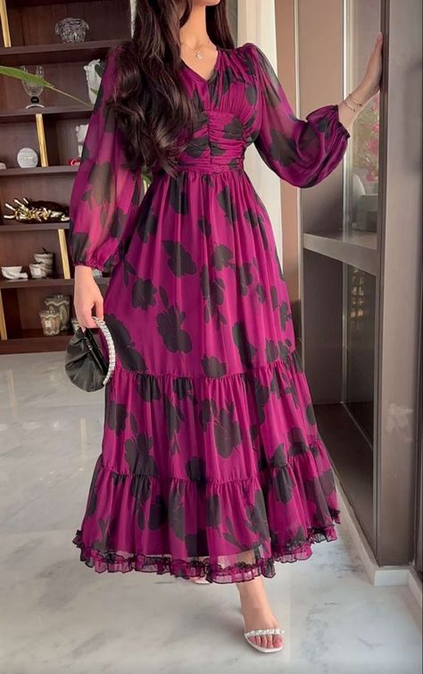 Women's Chiffon A Line Dress Floral Button Print Shirt Collar Long Dress Maxi Dress Daily Vacation Long Sleeve Spring Fall Pretty Dresses Casual, Simple Frocks, Frock For Women, Shoulder Dresses, Modest Dresses Casual, Elegant Dresses Classy, Designer Dresses Casual, فستان سهر�ة, Fancy Dress Design