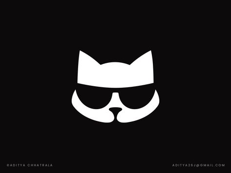 Cool Cat - logo design by Aditya Chhatrala Cat Logo Design Ideas, Black Cat Logo, Random Logo, Coco Logo, Cat Branding, Icon Cat, Introvert Cat, Cat Camera, Logo Cat