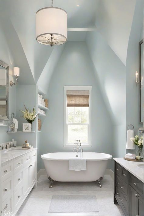 Dive into a serene oasis with Sea Salt (SW 6204) in your modern cozy bathroom haven. Discover daily interior designer routines for a tranquil waters-inspired retreat. #Ad #homedecor #homedesign #bathroom #Painthome interiorarchitecture best Wall Colors for Bathroom Colors Bright Room Colors best colors combinations bathroom bathroom Remodeling Modern Paint Colors 2024 Sea Salt Master Bath, Seasalt Sw Bathroom, Coastal Bathroom Paint Colors, Sea Salt Bathroom Ideas, Sw Sea Salt Bathroom, Bathroom Paint Colors 2024, Sea Salt Bathroom, Relaxing Bathroom Colors, Calming Bathroom Colors