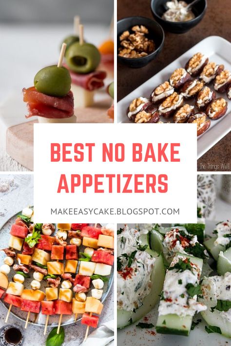 Easy no-bake appetizer recipes for any kind of occasion! Surprise your family and friends with these delicious appetizers! #makeeasycakes #recipes #nobake #appetizer Easy Travel Appetizers, Easy No Bake Appetizers, Baked Appetizer Recipes, No Bake Appetizers, Antipasto Ideas, Triscuit Appetizers, Gameday Appetizers, Baked Appetizers, Cakes Easy