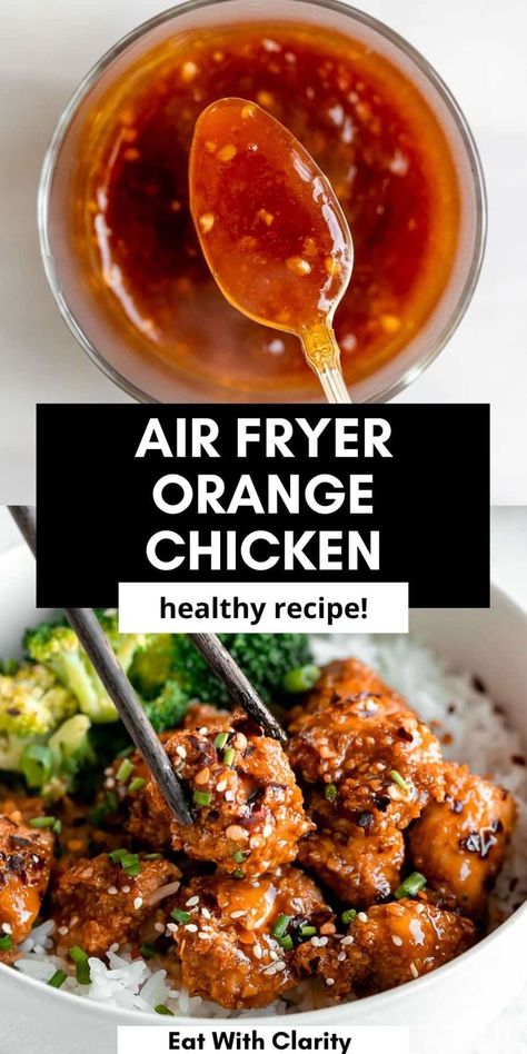 This crispy air fryer orange chicken is healthy, full of flavor and so easy to make. it's gluten free, refined sugar free, paleo friendly and tastes just like Chinese take out! This orange chicken is easy to make and the perfect family favorite dinner! Air Fryer Orange Chicken, Gluten Free Orange Chicken, Chinese Take Out, Orange Chicken Recipe, Air Fryer Oven Recipes, Chicken Eating, Favorite Dinner, Air Fryer Dinner Recipes, Air Fryer Healthy