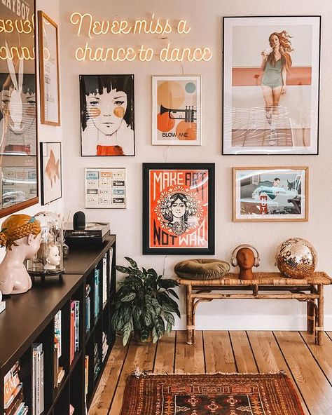 All Posts • Instagram Instagram Wall, Eclectic Gallery Wall, Living Wall Decor, Funky Wall Art, Apartment Decor Inspiration, Love Wall, Boho Living, Wall Gallery, Miss A