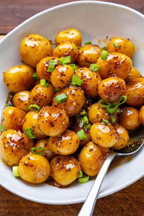 Dijon Mustard Potatoes, Easy Starch Side Dishes, Asian Potatoes Side Dishes, Closet Cooking Recipes, Honey Mustard Potato Salad, Honey Mustard Potatoes, Honey Roasted Potatoes, Mustard Potatoes, Mustard Recipes