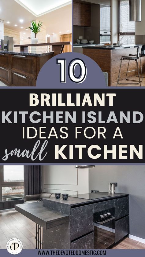 OMG, i wish i knew about these 10 brilliant kitchen island ideas for a small kitchen much sooner!! i got a rolling kitchen island and it helped me FINALLY organize my space, and i also have like twice as much space for cooking. these ideas are crazy good!! Small Kitchen Island 4 Seats, Small Kitchen With Island And Dining, Kitchen Island Seating Small Space, Island For A Small Kitchen, Small Island Bench Kitchen, Tiny Kitchen Island Ideas, Island Against Wall Kitchen, Small Kitchen Plans Layout, Kitchen Island Ideas For Small Kitchens