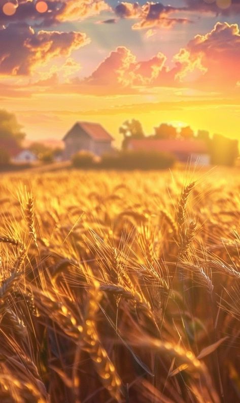 Golden Field Aesthetic, Farm Sunset Wallpaper, Farm Fields Landscapes, Wheat Field Aesthetic, Wheat Field Photography, Wheat Field Sunset, Bailing Twine, Wheat Drawing, Golden Wheat Field