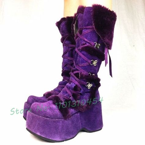 Purple Platform Boots, Platform Fur Boots, Fur Platform Boots, Pngs For Moodboards, Knee High Platform Boots, Clawdeen Wolf, Platform Boots Women, Catty Noir, Funky Shoes