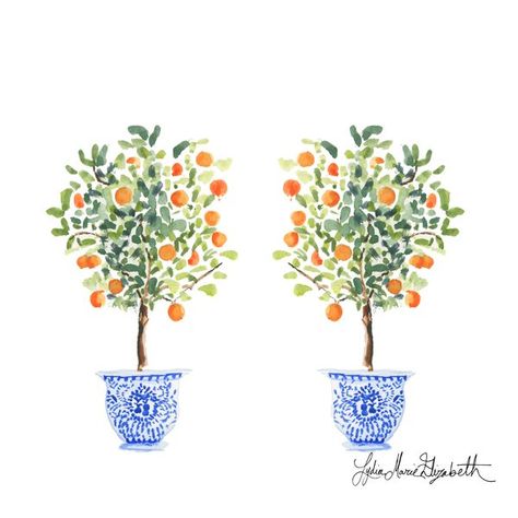 Orange Tree Watercolor, Orange Tree Drawing, Watercolor Art Orange, Orange Tree Illustration, Orange Tree Painting, Plakat Design Inspiration, Chinoiserie Painting, Watercolor Orange, Tree Paintings