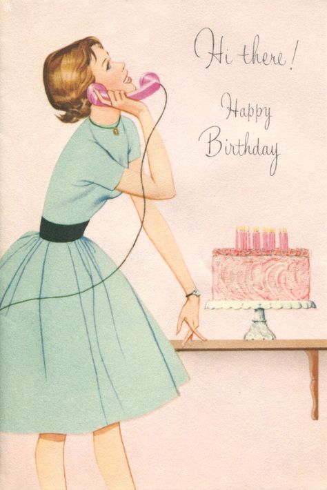 Happy Birthday Greeting Card-1950s Happy Birthday Niece, Happy Birthday Vintage, Happy Birthday Art, Birthday Illustration, Vintage Birthday Cards, Bday Cards, Happy Birthday Greeting Card, Birthday Wishes Cards, Vintage Illustrations