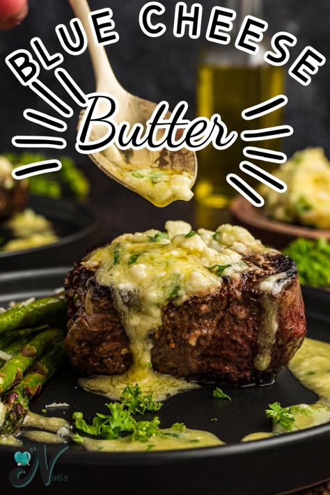 Blue Cheese Butter is a compound butter made with garlic, blue cheese, and herbs that is perfect for steaks, veggies, or even just spreading on bread. It will give any dish an extraordinary flavor. Blue Cheese Steak Bites, Blue Cheese Compound Butter For Steak, Bleu Cheese Sauce For Steak Easy, Cheese Sauce For Steak, Butter Flavors, Blue Cheese Butter, Steak With Blue Cheese, Compound Butter Recipe, Compound Butters