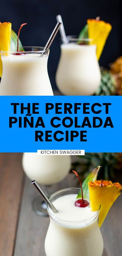 There's a reason this piña colada recipe is a classic. With just the right mix of white rum, cream of coconut, and pineapple juice, it's perfect for enjoying on a hot summer day or when you're dreaming about your next island vacation. Shake one up or blend with ice for an extra cold treat. Perfect Pina Colada Recipe, Easy Pina Colada Recipe, Piña Colada Recipe, Colada Drinks, Pina Colada Drinks, Frozen Pina Colada, Cream Of Coconut, Frozen Cocktail Recipes, Pina Colada Recipe