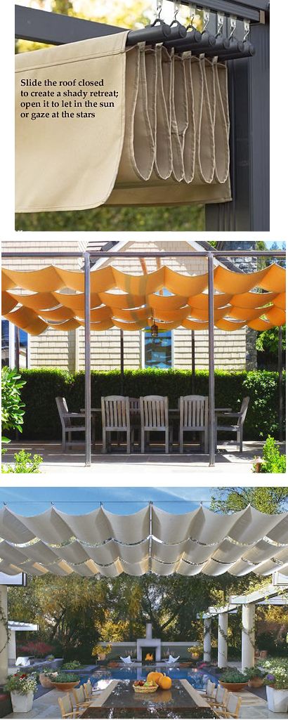 retractable shades                                                                                                                                                                                 More Terrace Cover, Ombra Pergola, Retractable Shade, Easy Patio, Backyard Shade, Patio Shade, Shade Cloth, Have Inspiration, Pergola Plans