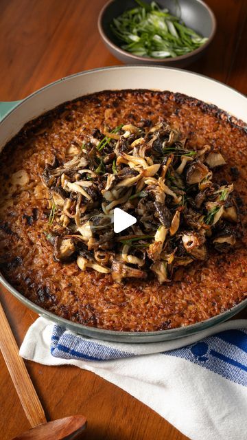 Momofuku on Instagram: "pov: you couldn’t stop thinking about @majordomola’s mushroom crispy rice so you take matters into your own hands and make the at-home version 🤩. 

ingredients — serves 4
•2 – 2½ pounds assorted mushrooms, washed and torn into pieces
•3 tablespoons + ¼ cup olive oil
•¼ cup + 2 tablespoons white miso
•1 tablespoon momofuku rice vinegar
•2 teaspoons white sugar
•1  teaspoon + 3 tablespoons momofuku soy sauce
•1 scallion, sliced
•1 large yellow onion, sliced
•6 cloves garlic, sliced
•2 cups short grain white rice
•1 cup dry white wine
•3½ cups mushroom (or vegetable) broth

directions —
1. heat oven to 425°F. position 2 racks in the middle of oven. 
2. line 2 sheet pans with parchment paper & scatter with mushrooms. drizzle 2 tbsp olive oil on each pan, toss, & roast Miso Mushroom Crispy Rice, Japanese Mushroom Rice, Recipes Pescatarian, Rice Crispies Recipe, Mushroom Rice Recipes, Truffle Hunting, Mushroom Rice, Mushroom Recipe, Sheet Pans