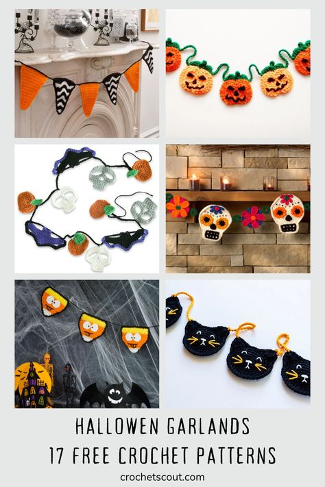 Looking for a creative way to bring some Halloween spirit to your home decor? Get your crochet hooks ready, with this curated collection of the best free Halloween-themed garlands and bunting. Free Garland Crochet Patterns, Halloween Garland Crochet Pattern Free, Fall Inspired Crochet Patterns, Halloween Crochet Bunting, Fall Crochet Bunting, Halloween Crochet Garland Free Pattern, Crochet Halloween Bunting Patterns Free, Crochet Ghost Garland Free Pattern, Crochet Fall Garland Patterns Free