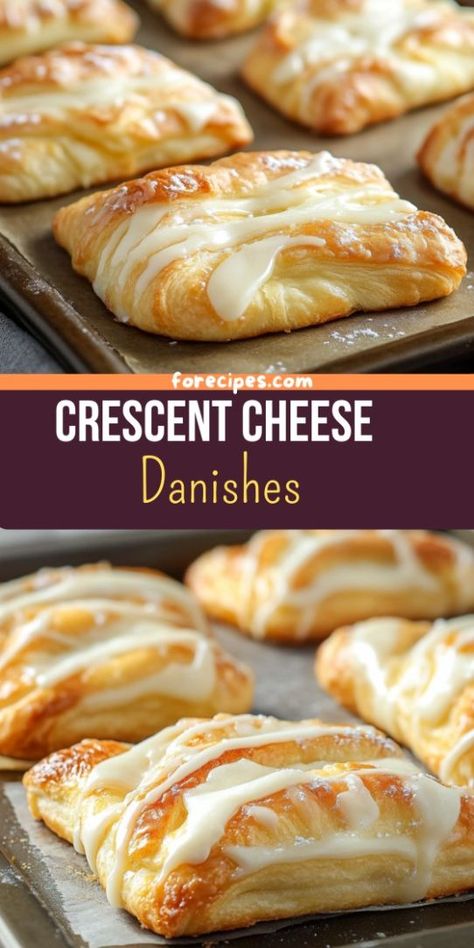 Crescent Cheese Danishes Crescent Roll Pastry, Crescent Roll Recipes Dessert, Breakfast Cheese Danish, Recipes Using Crescent Rolls, Cheese Danishes, Crescent Roll Dessert, Cream Cheese Danish Recipe, Crescent Breakfast, Cream Cheese Breakfast