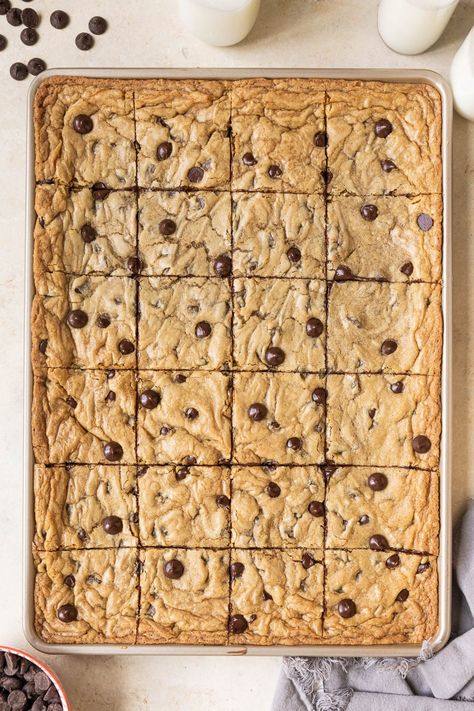 Sheet Pan Chocolate Chip Cookies Pan Chocolate Chip Cookies, Pan Cookies, Chocolate Chip Cookies Ingredients, Food Plan, Chocolate Chip Cookie Bars, Breakfast Drink, Chocolate Chunk Cookies, Food Words, Chocolate Chip Cookie