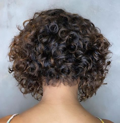 Short in the Back Bob for Curly Hair Curly Stacked Bobs, Short Curly Crochet Hair, Curly Angled Bobs, Short Curly Bob Hairstyles, Curly Pixie Hairstyles, Short Curly Pixie, Inverted Bob Hairstyles, Bob Haircut Curly, Simple Prom Hair