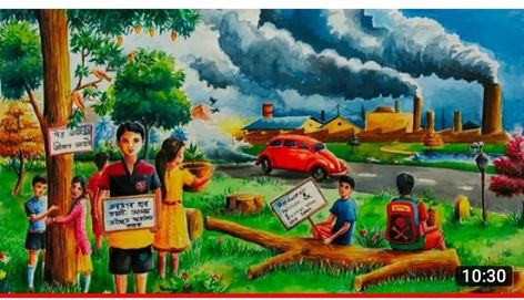 Environment Poster Painting, Environmental Pollution Drawing Sketch, Land Restoration Drawing, Subject Drawing Student, Pollution Painting Environment, Painting On Pollution, Save Tree Save Life Drawing, Air Pollution Drawing Competition, Pollution Control Poster