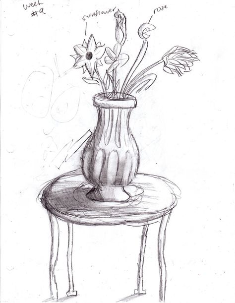 Vase Of Flowers Drawing, Flower Vase Sketch, Flowers In Vase Drawing, Flower Sketch Drawing, Vase Sketch, Flower Vase Drawing, Vase Drawing, Flower In A Vase, Flower Vase Design