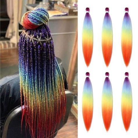 PRICES MAY VARY. ♥PREMIUM QUALITY♥: Heat Resistant Fiber Synthetic Hair, Feel Soft, Tangle Free,Yaki texture natural looking and feel ♥Hair Weight & Lengtht♥: 100g/Pcs, 26Inch, Long Enough to make Box Braid/Senegal Twist Hairstyle ♥Hair Advantage♥: Smooth and Durable, Convenient to DIY, Feel Soft, Comfortable to Wear, Enough to Weight ♥Hair Color♥: Rainbow Braiding Hair, Add Your Hair Volume and Make Your Look with Beautiful ♥Quick and Easy install♥ : Since the hair is pre-stretched ,so it will Hair Color Rainbow, Hair For Box Braids, Senegal Twist, Pre Stretched Braiding Hair, Twist Hairstyle, Rainbow Braids, Braiding Hair Extensions, Rainbow Hair Color, Twist Hair