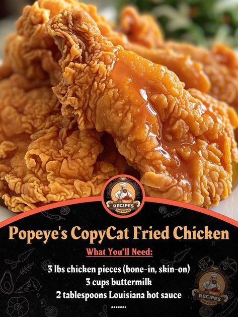 Recipe - RECIPE - Popeye's Copycat Fried Chicken Copycat Fried Chicken, Louisiana Hot Sauce Recipe, Popeyes Food, Cajun Fried Chicken, Kfc Fried Chicken Recipe, Popeyes Fried Chicken, Chicken Seasoning Recipes, Fried Chicken Ingredients, Chicken Batter