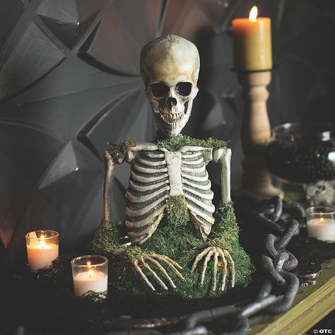 9 3/4" x 14 3/4" Mossy Skeleton Tabletop Animated Prop Halloween Decoration | Oriental Trading Mossy Skeleton, Halloween Yard Props, Creative Halloween Decorations, Halloween Themes Decorations, Halloween Living Room, Halloween Decor Diy, Halloween Express, Halloween Silhouettes, Halloween Yard