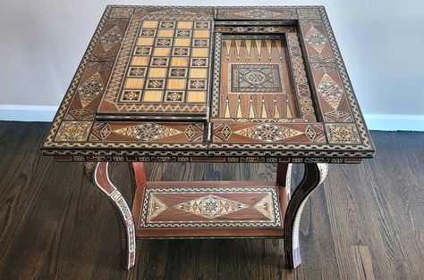 Backgammon Game Table, Backgammon Game, Backgammon Table, Tall Height, Cradle Of Civilization, Chess Table, Gaming Table, Wood Mosaic, Side Table Wood