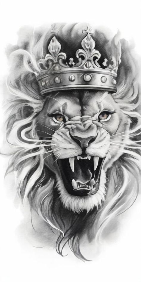 Crowned Lion Tattoo, Lion Tattoo Reference, Lion And Crown Tattoo Design, Lion Back Tattoo Design, Crown Design Tattoo, Lion With Crown Drawing, Crown Lion Tattoo, Lion Head Tattoo Stencil, Lion Tattoo Design Stencil