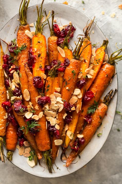 Maple roasted carrots with cranberries - Lazy Cat Kitchen Carrots With Cranberries, Maple Roasted Carrots, Christmas Side Dishes, Cat Kitchen, Thanksgiving Drinks, Vegan Thanksgiving Recipes, Best Appetizer Recipes, Vegan Thanksgiving, Lazy Cat