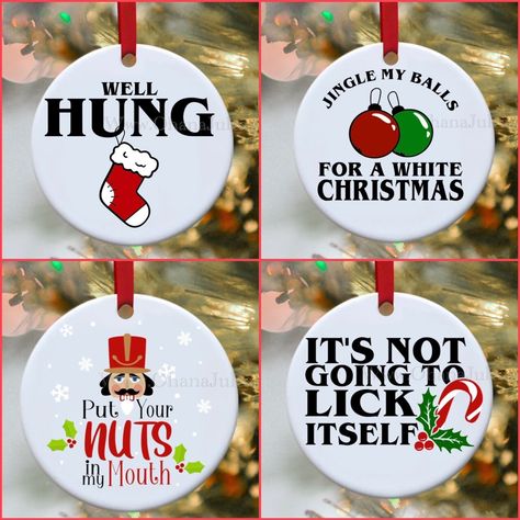 Cricut Projects Christmas Ornaments, Funny Diy Ornaments, Funny Christmas Ornaments Diy, Cricut Gifts, Xmas Bells, Cricut Christmas Ideas, Clay Accessories, Funny Christmas Ornaments, Funny Ornaments