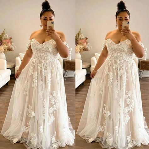 Plus Size Beach Wedding Dresses Off Shoulder Tulle Lace Applique Wedding Gowns | eBay Plus Size Wedding Dresses Beach Davids Bridal, Short Plus Size Wedding Dresses Couture Candy, Plus Size Lace Wedding Gowns, Wedding Dresses Curvy Bride Body Types Rustic, Lilac Wedding Dress Plus Size, Plus Sizes Bridal Dresses With Hips, Plus Size Wedding A Line, Split Leg Wedding Dress Plus Size, Dreamy Wedding Dress No Lace Curvy