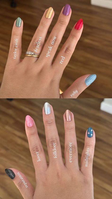 Taylor Swift Era Nail Ideas, Hair Up For Concert, Ears Tour Nail, Taylor Swift Nails Era Tour, Taylor Swift Chrome Nails, Ts Eras Tour Nails, Purple Speak Now Outfits, Eras Nail Ideas, Things To Wear To The Eras Tour Movie