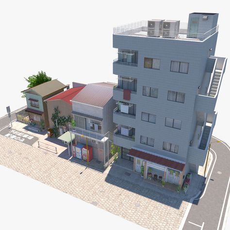 Japanese Townhouse Minecraft, Japanese Apartment Outside, Apartment Building Drawing, Anime Apartment Exterior, Anime Apartment Building, Tokyo Apartment Exterior, Japan Apartment Exterior, Japanese Apartments Exterior, Japanese Apartment Exterior