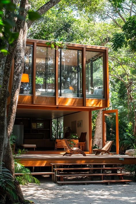 Mid Century House Architecture, Mid Century Tiny House, Mid Century Modern Architecture House, House Wood Exterior, Tiny House Design Modern, Small House Tropical, Mid Century Modern Small House, Tropical Modern House Exterior, Mid Century Houses