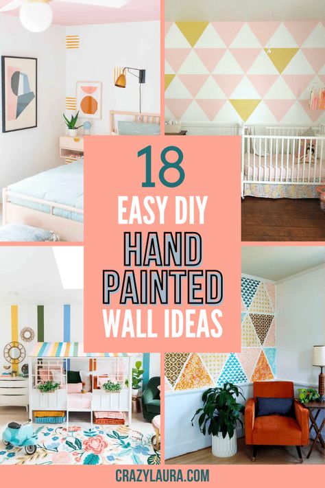 These DIY hand painted walls won't just add character to your wall but are also a great way to be creative during your free time. #DIY #InteriorDesign #HomeDecor Ideas For Painting Walls Bedrooms, Wall Patterns With Paint Bedroom, Wall Painting Ideas Freehand, Hand Painted Wall Designs Bedrooms, Painting Ideas For Bedroom Walls Diy Art, Paint Ideas For Bedroom Walls Diy Art, Accent Wall Hand Painted, Easy Painted Wall Design, Painting Murals On Walls Diy