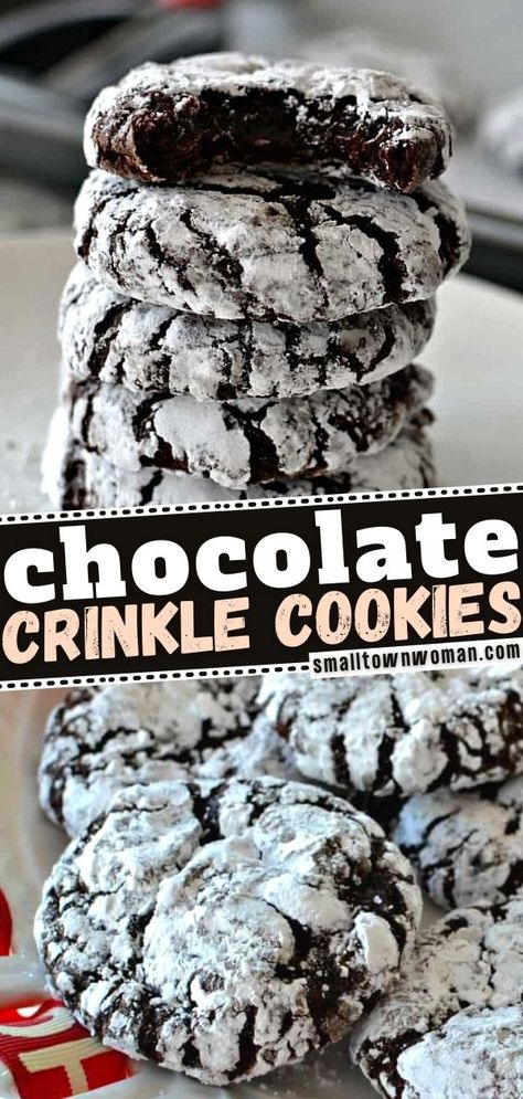 Delicious Desserts Recipes, Yummy Dessert Recipes, Aesthetic Chocolate, Chocolate Crinkle Cookies Recipe, Cookies Aesthetic, Crinkle Cookies Recipe, Xmas Desserts, Chocolate Crinkle, Cookies Healthy