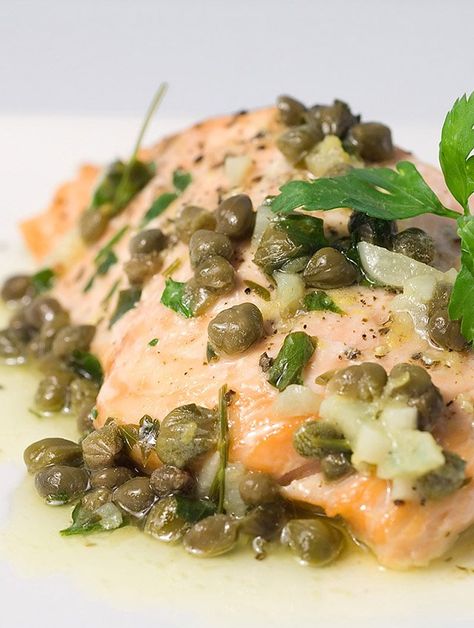 Baked Salmon With Lemon, Salmon Recipes Baked, Caper Butter, Baked Salmon Lemon, Oven Salmon, Dinner Salmon, Salmon With Lemon, Capers Recipe, Salmon Recipes Baked Healthy