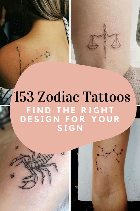 Zodiac Tattoos (153+ Ideas) For Your Sign - tattooglee Tattoos According To Zodiac Signs, Tattoo Of Zodiac Signs, Couple Tattoos Zodiac Signs, Birthday Sign Tattoos, Zodiac Astrology Tattoo, Star Horoscope Tattoo, Chinese Zodiac Goat Tattoo, Zodiac Line Tattoo, March Zodiac Sign Tattoo