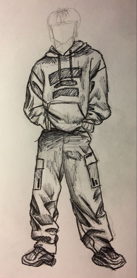 Sagging Pants Drawing, Sweatpants Drawing Reference Male, Baggy Sketch, Baggy Shirt Drawing Reference, Hood Draw Reference, Sweatpants Drawing Reference, Baggy Pants Sketch, Baggy Clothes Drawing Reference, How To Draw Baggy Clothes