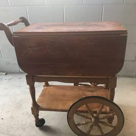 Re-purposed Tea Cart | Hometalk Antique Tea Cart, Antique Bar Carts, Vintage Tea Cart, Wood Cart, Maple Bars, Vintage Cart, Wood Bar Cart, Diy Bar Cart, Wooden Cart