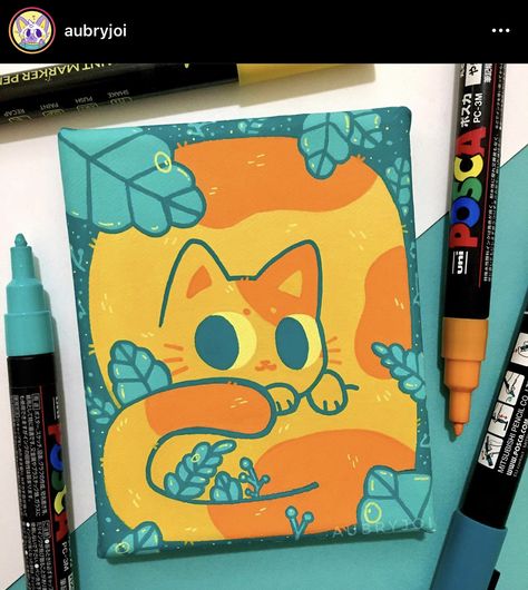 Posca Illustration Doodle Art, Posca Cat Art, Posca Art On Canvas, Guache Cat, Drawing Acrylic Easy, Posca Art Animals, Posca Pen Painting, Posca Markers Art Ideas, Posca Ideas Inspiration