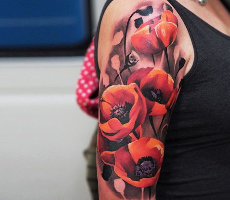 Wild poppy tattoo by Lukash Tattoo | Photo 27999 Poppy Tattoo Men, Poppy Tattoo Sleeve, Red Poppy Tattoo, Poppy Flower Tattoo, Floral Back Tattoos, Poppy Tattoo, Beautiful Tattoos For Women, Poppies Tattoo, Realistic Tattoo